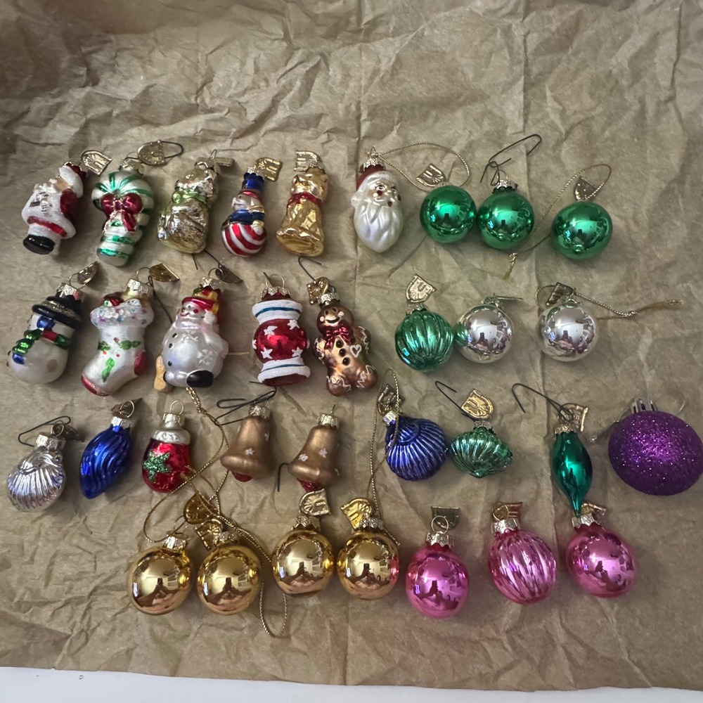 Vintage Style Mini Glass Christmas Ornaments Lot Santa Snowman Baubles 33pc lot
